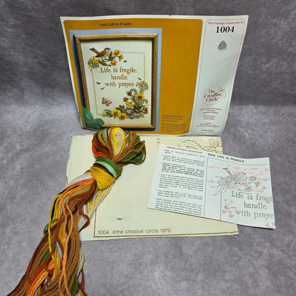 Vintage 1981 Creative Circle Life Is Fragile Crewel Kit 1004 Bob Shafor 18x24